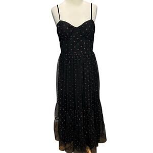 Betsey Johnson Black and Pink Polka Dot Midi Dress